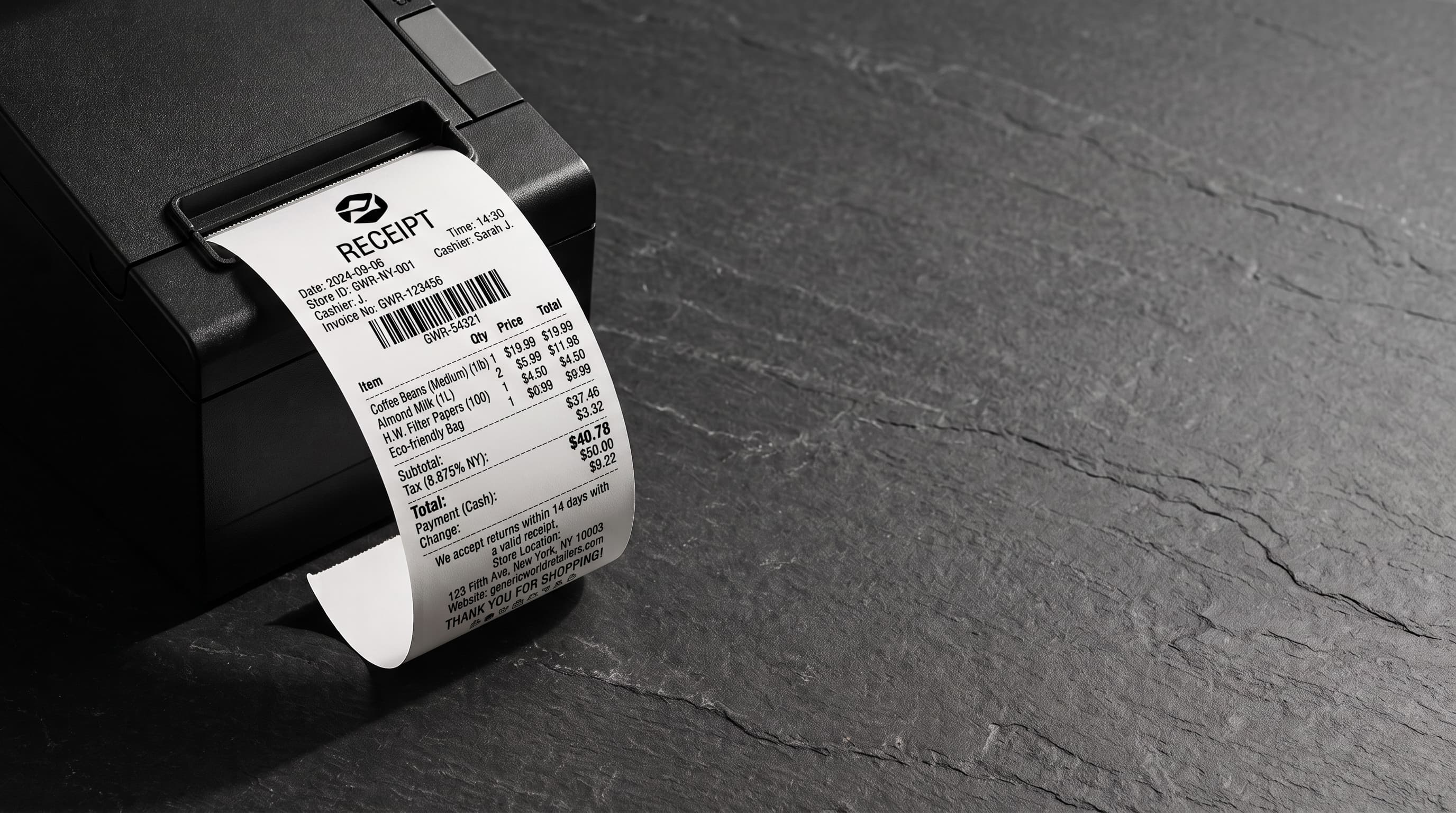 Close-up of a thermal receipt being printed